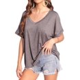 thumbnail image 1 of Camisetas de Gran Tamaño para Mujer, Cuello en V, Corta, Camisetas Holgadas Informales de Verano. Marrón M, 1 of 9