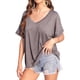 thumbnail image 1 of Camisetas de Gran Tamaño para Mujer, Cuello en V, Corta, Camisetas Holgadas Informales de Verano. Marrón L, 1 of 9