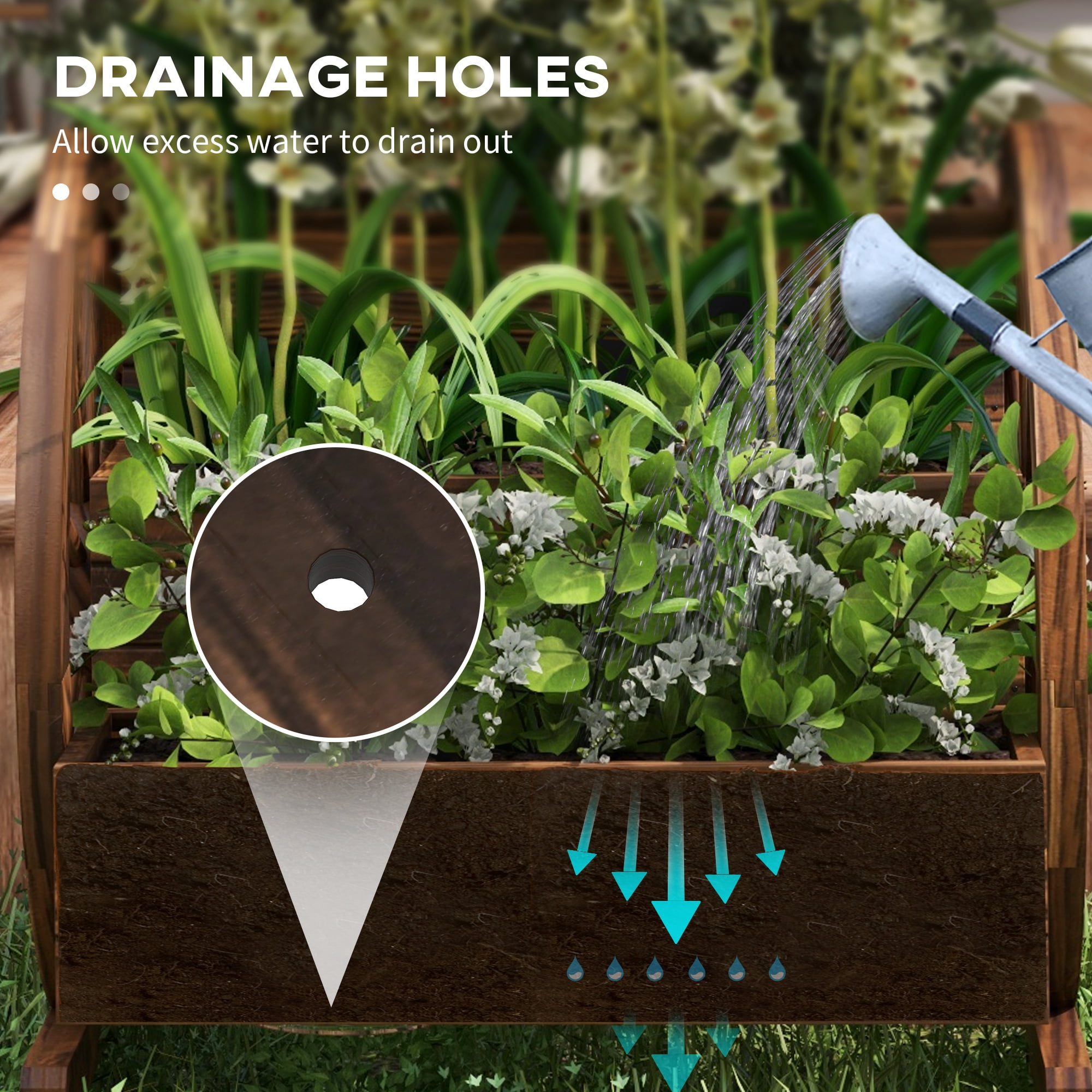 Outdoor Planter, Wooden Wagon Planter Box, 3-Tier Raised Garden Bed, for Vegetables Flowers Herbs