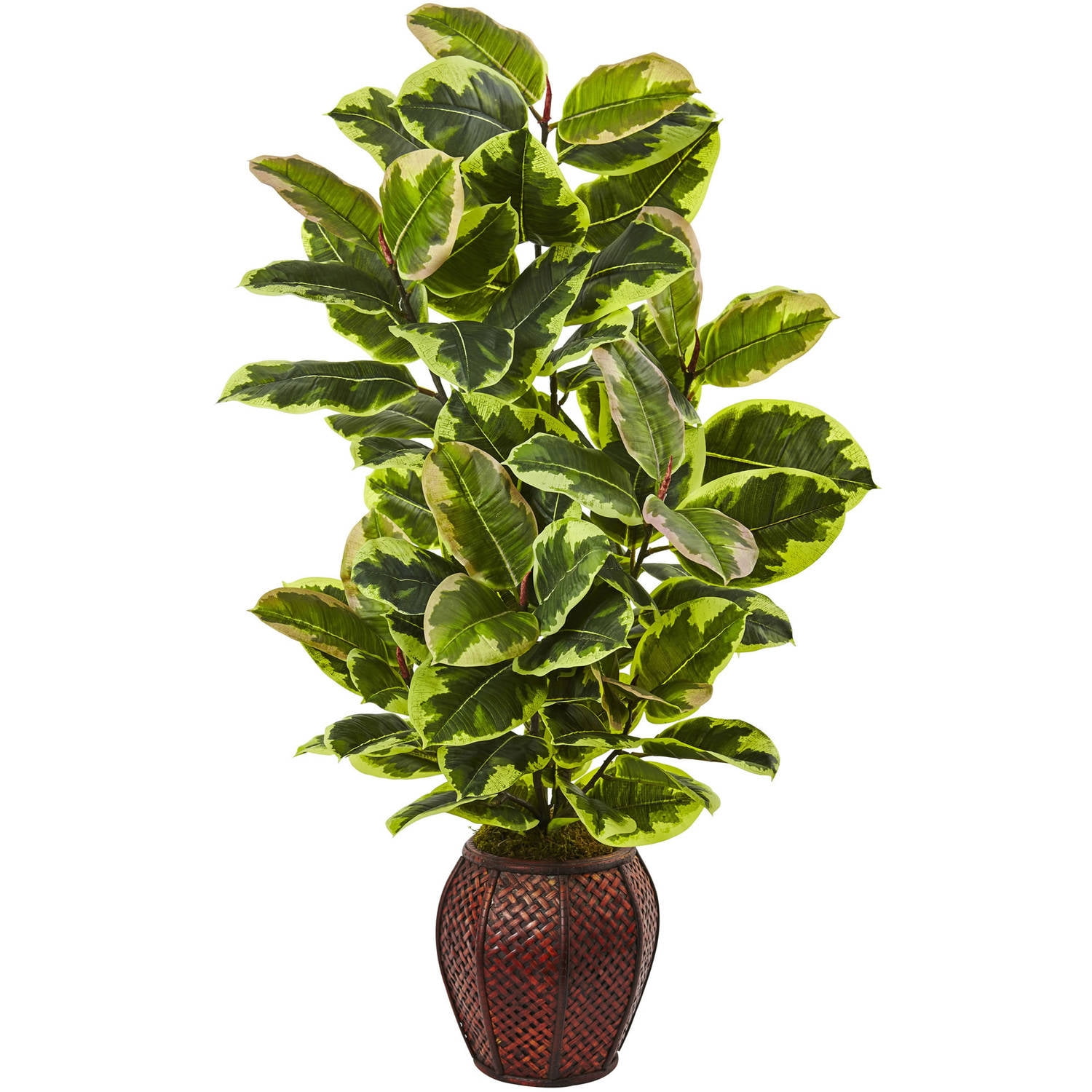 Nearly Natural 40" Rubber Plant Artificial Plant with Planter, Green