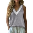 thumbnail image 2 of Babysbule Women's Sleeveless V Neck Lace Trim Tank Top Casual Loose Fit Cotton-Like Blouse for Daily Wear Vacation Work Beach, 2 of 9