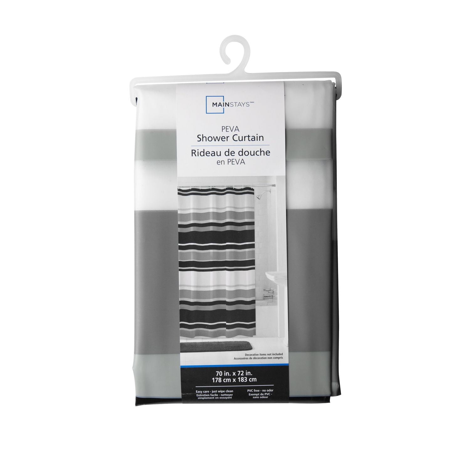 Mainstays James Stripe PEVA Shower Curtain or Liner, 70" x 72", Black