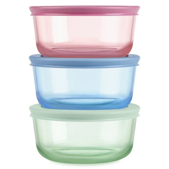 Pyrex Simply Store Tinted Glass 2-cup Round Storage Containers, 6-pc Set, Mixed Colors