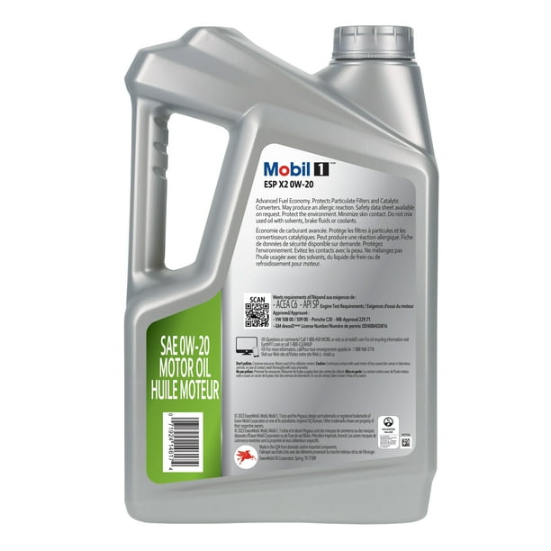 Mobil 1 ESP X2 Full Synthetic Motor Oil 0W-20, 5 Quart - Walmart