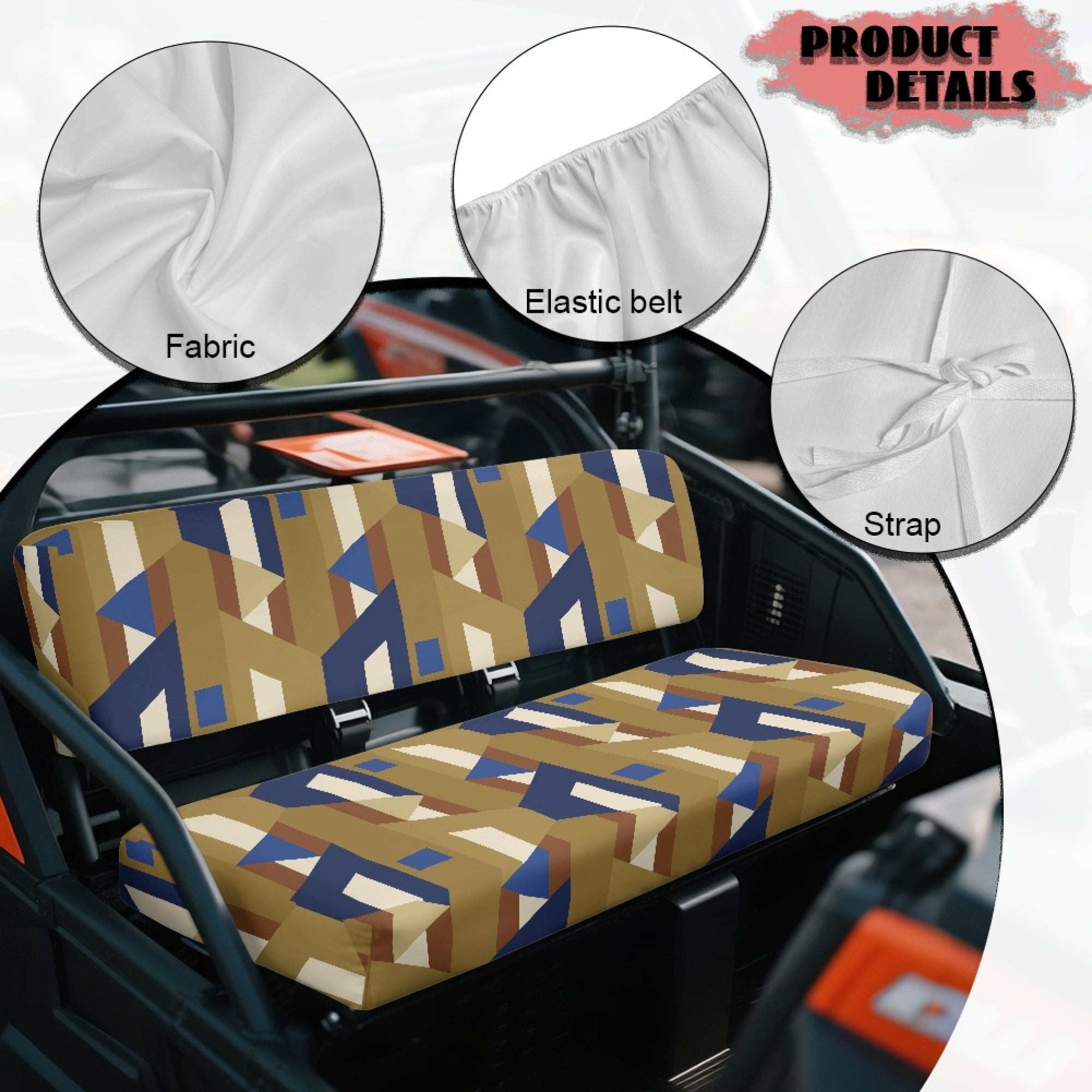 ZIATUBLES 2-Pack UTV Front Seat Covers with Abstract Geometry Print, Compatible with Kawasaki Mule 3000 3010, Washable Polyester Protective Cover, Fade & Wear Resistant