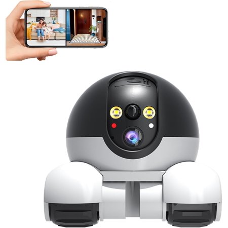 Qingq Blinky Bot Camera, The Blinky Bot Pro, 360° Camera on Wheels 1080p Dual Lens, Indoor Movable Security Cameras with 2-Way Talk, App Control, Night Vision, Robot Camera On Wheels