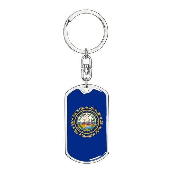 New Hampshire State Flag Keychain Dog Tag Stainless Steel or 18k Gold