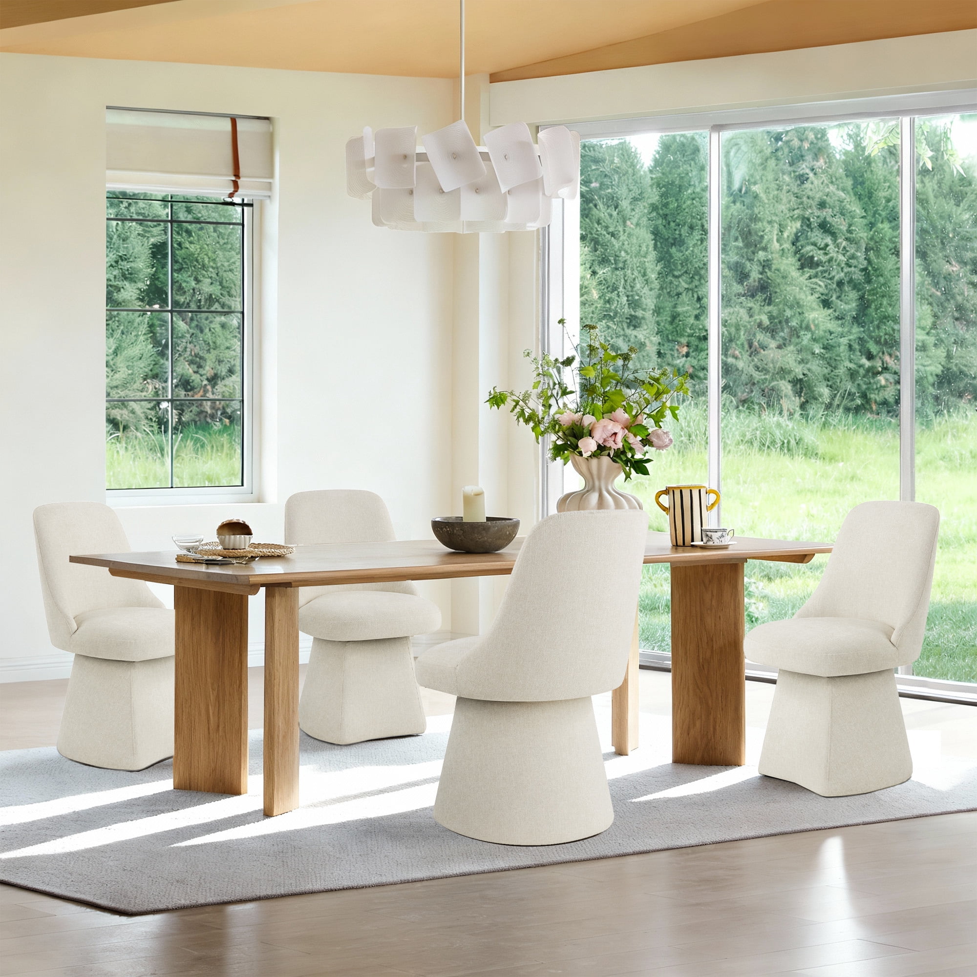 Spruce & Spring Modern Upholstered Swivel Dining Chair with High Back and Conical Base, Single, Linen Fabric