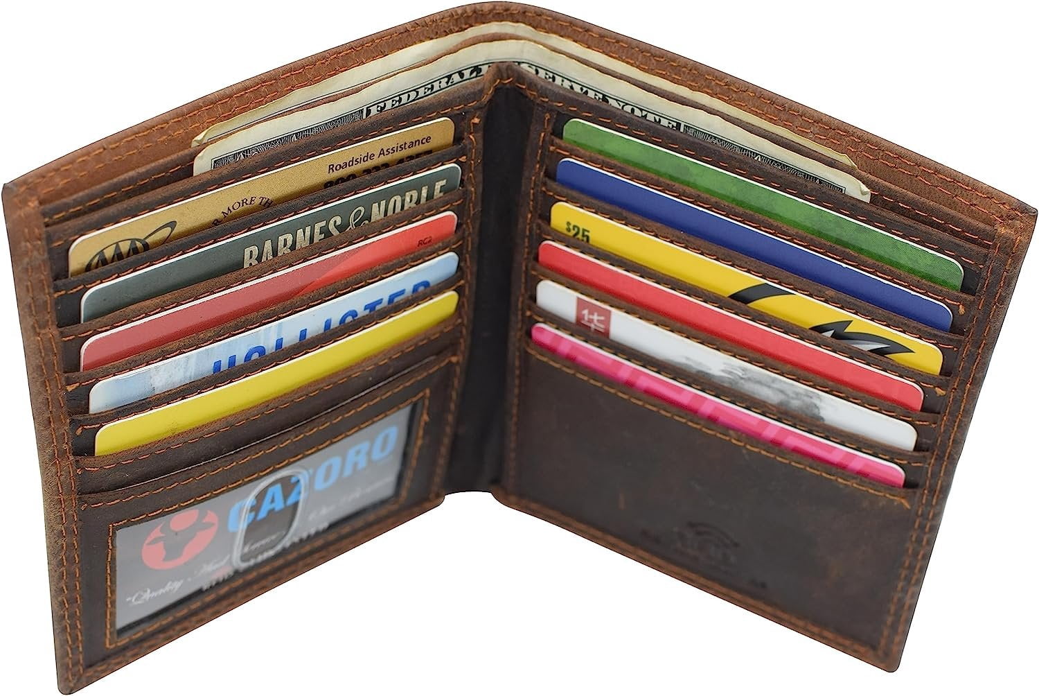 CAZORO AirTag Wallet for Men - RFID Blocking Vintage Leather Slim Hipster Bifold Wallet with Air Tag Holder Brown