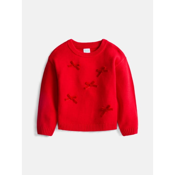 Wonder Nation Toddler Girls Bow Sweater with Long Sleeves, Sizes 12M-5T