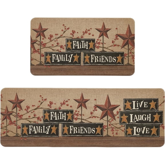 Farmhouse Rustic Kitchen Rugs Set of 2 Non Slip Western Kitchen Mats Home Decor Low-Profile Washable Floor Mat 17x47 Inch and 17x29 Inch