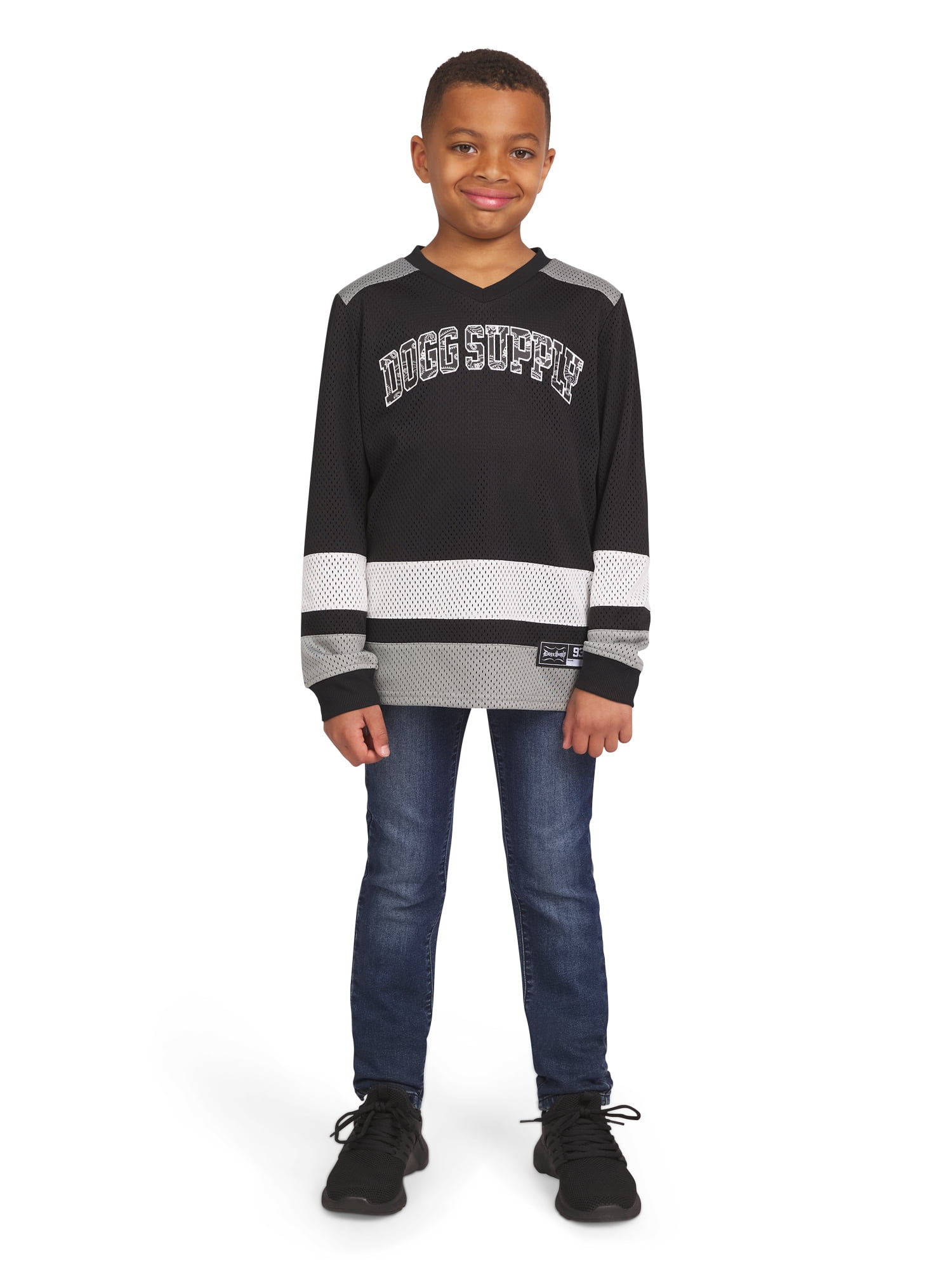Dogg Supply by Snoop Dogg Boys' Long Sleeve V-Neck Mesh Hockey Jersey, Sizes 4-18