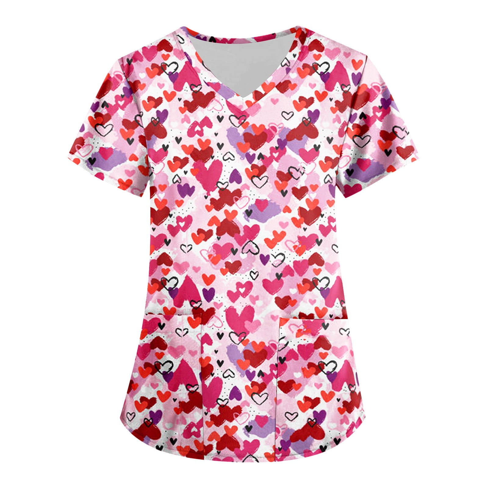Mlqidk Valentines Day Scrub Tops Women Love Heart Blouse Short Sleeve ...