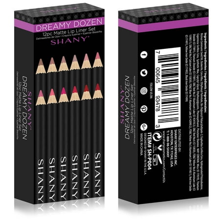 SHANY Vegan Dreamy Dozen Matte Lip Liner Set - Long-Lasting Professional Velvet Lipstick Pencils in Varying Shades - Pack of 12