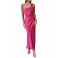 thumbnail image 2 of Women's Satin Sleeveless Elegant Backless Ruffle Maxi One Shoulder Formal Dress for Summer Rose Red L, 2 of 10
