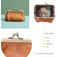 thumbnail image 4 of Genuine Leather Mini Vintage Coin Purse Kiss Lock change purse Cute Coin Purse Coin Organizer (Coffee), 4 of 6