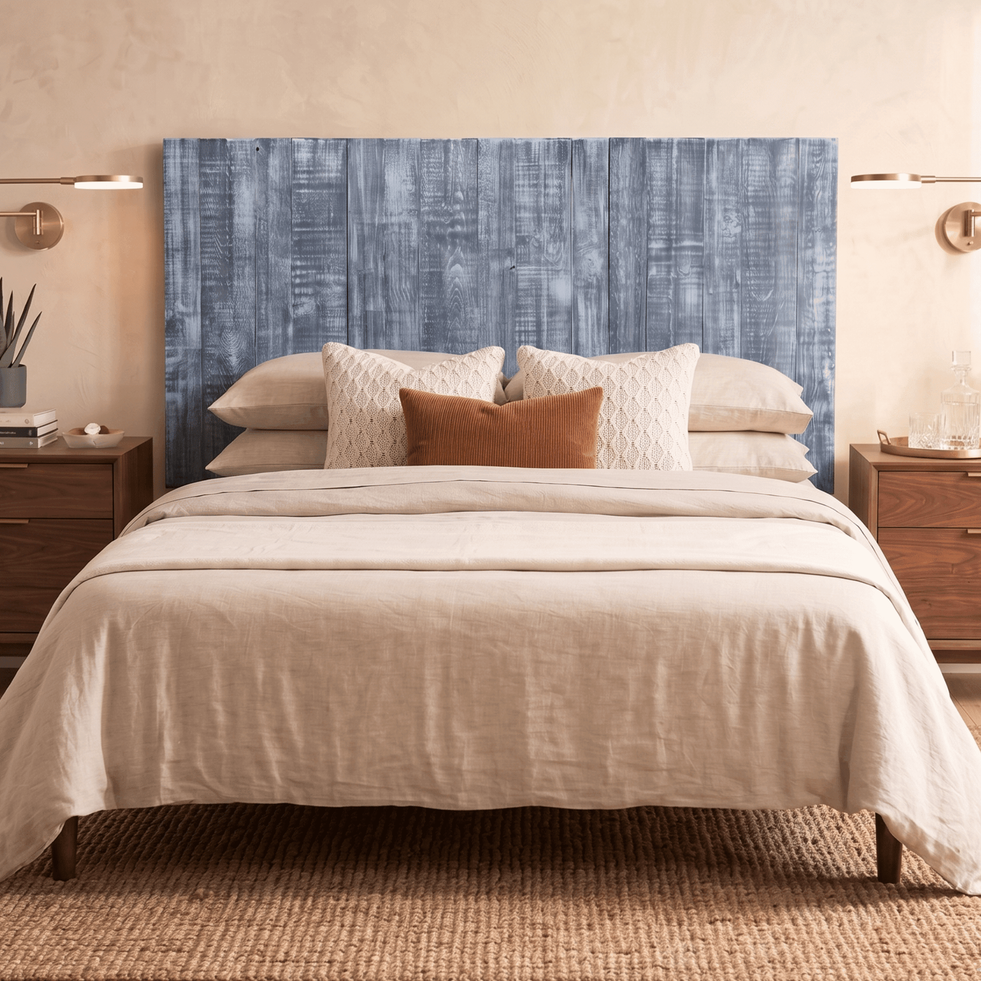 Barn Walls Solid Wood Headboard, King Size Blue Stonewash