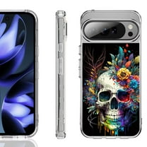 For Google Pixel 10 / 10 Pro Shockproof Phone Case, by OneToughShield - Skull Flower
