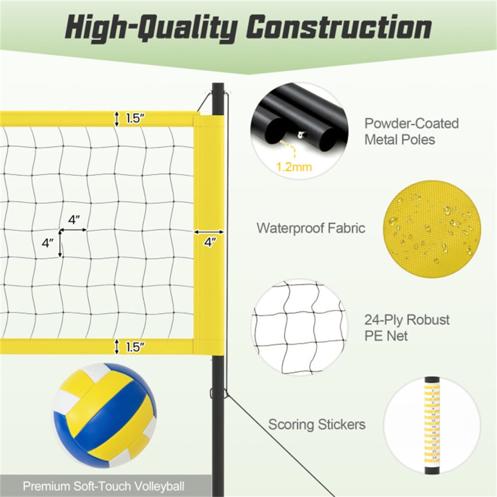 Professional Volleyball Net for Backyard, Anti-Sag Winch System, 3 Adjustable Height, Heavy Duty Portable Volleyball Net with Ball and Carry Bag, Yellow