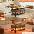 thumbnail image 2 of Homieasy Coffee Table Lift Top with LED Light and Power Outlet, Multi-Function Coffee Table Converts to Dining Table, Center Table with Shelves for Living Room Reception Home Office, Rustic Brown, 2 of 7