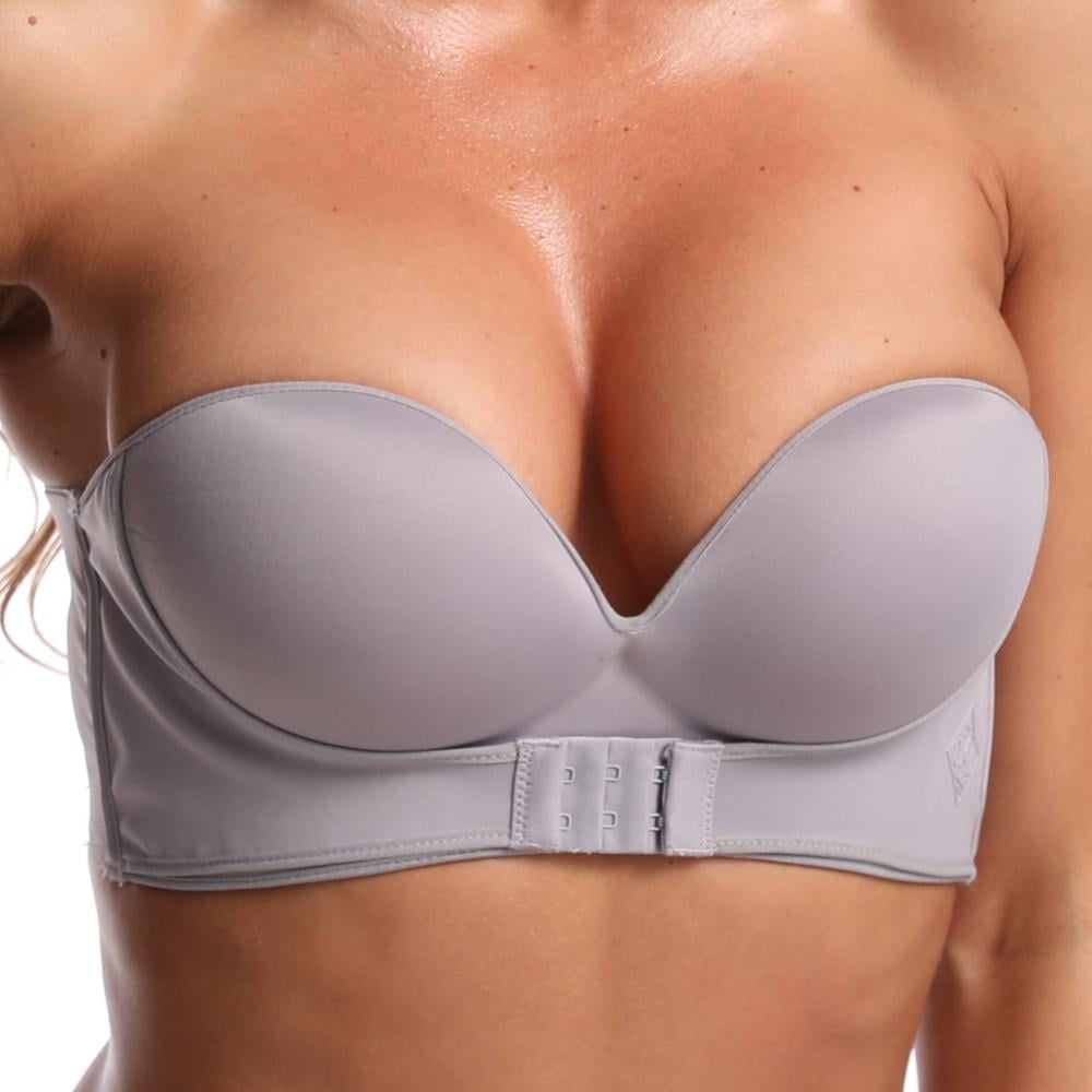 Strapless Front Buckle Lift Bra, Women Invisible Strapless Super Push Up  Bra Wireless Non-Slip Bandeau Bra (C 2set,40/90E)