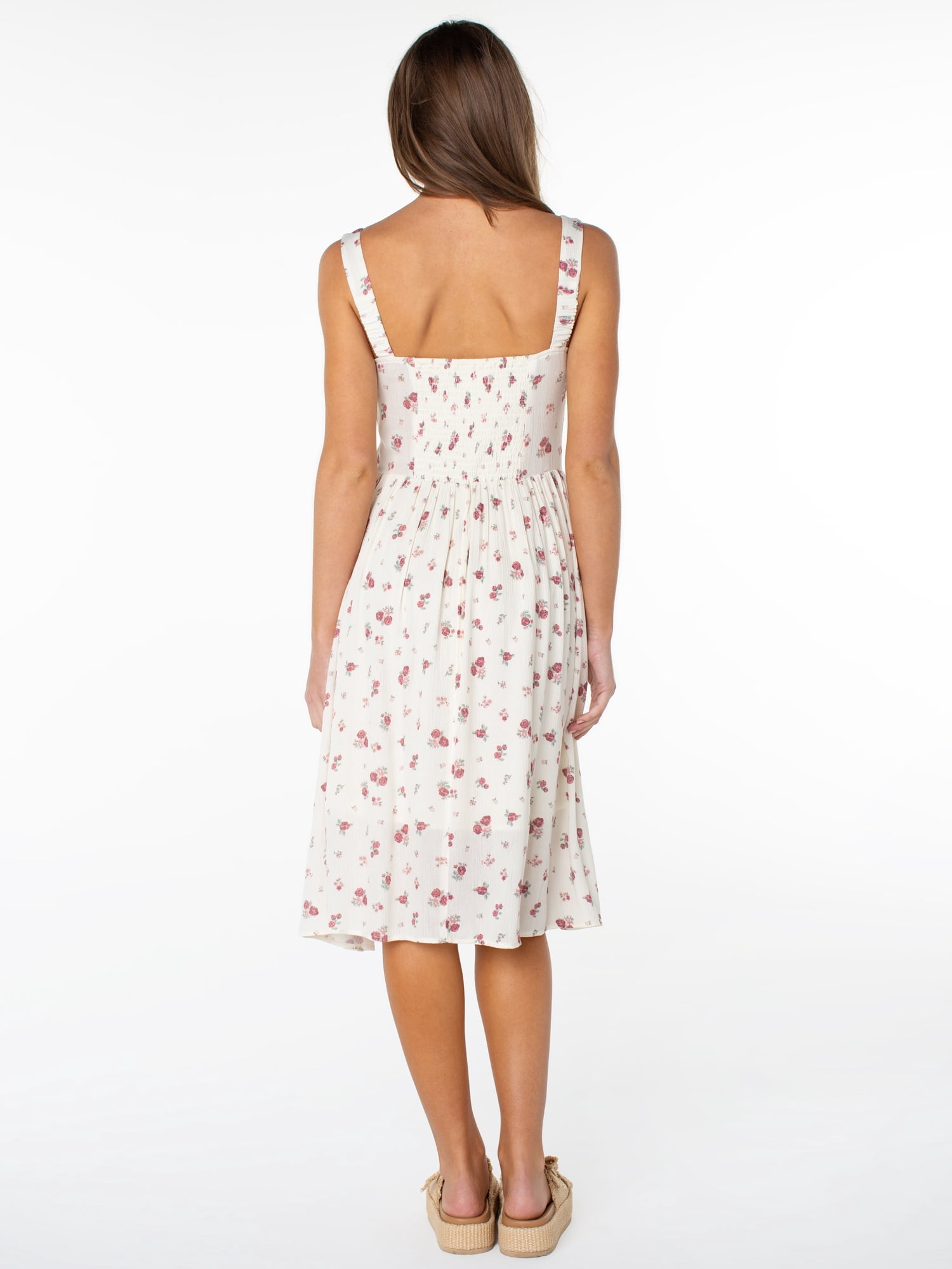 Celebrity Pink Women's Smocked Back Floral Tank Midi Dress, Sizes XS-XXXL