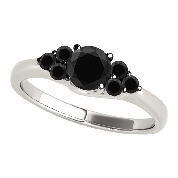 1.40 Carat Black Diamond Engagement Rings In 10K Solid White Gold Women Jewelry