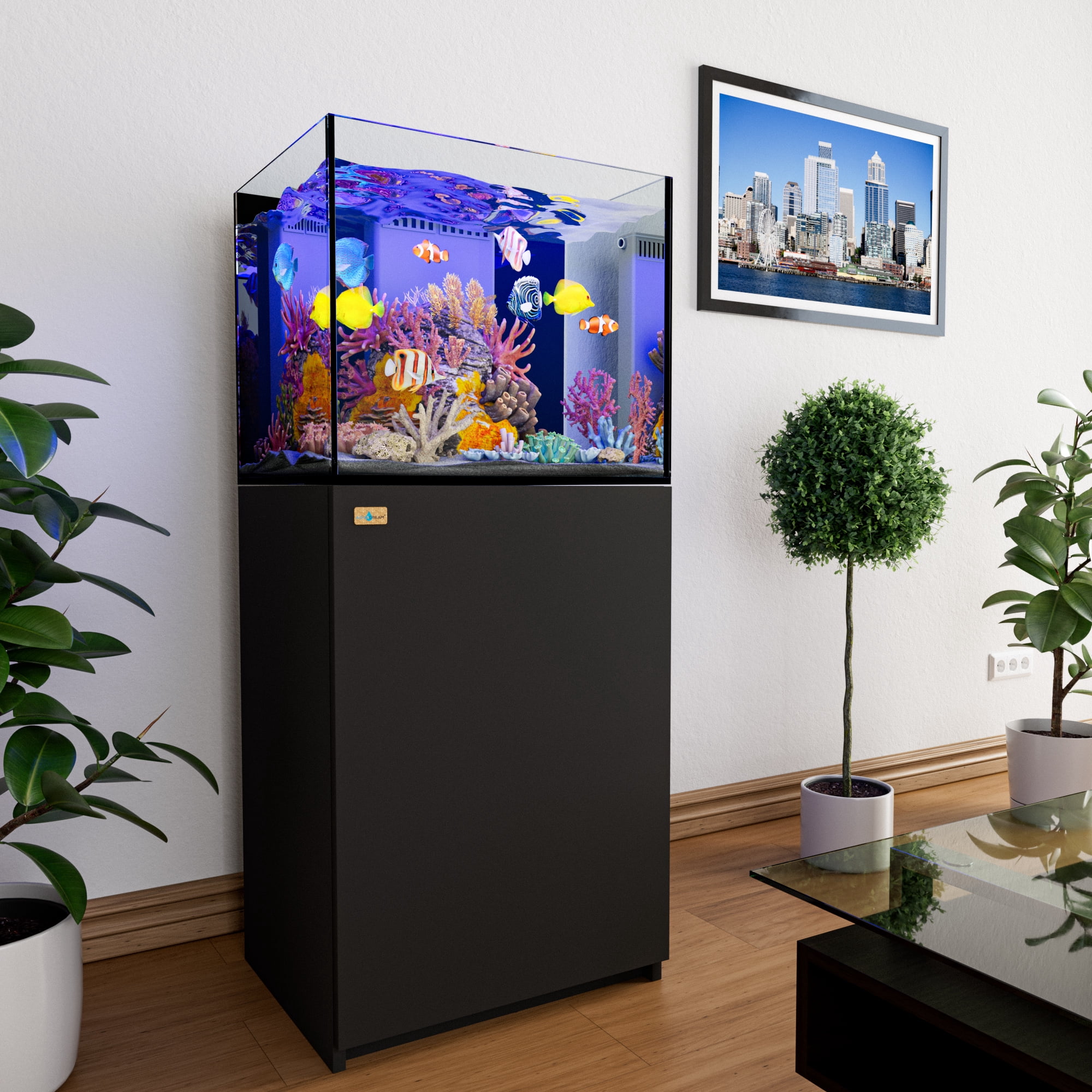 37 Gallon Coral Reef Aquarium Fish Tank Ultra Clear Glass with Sump Black