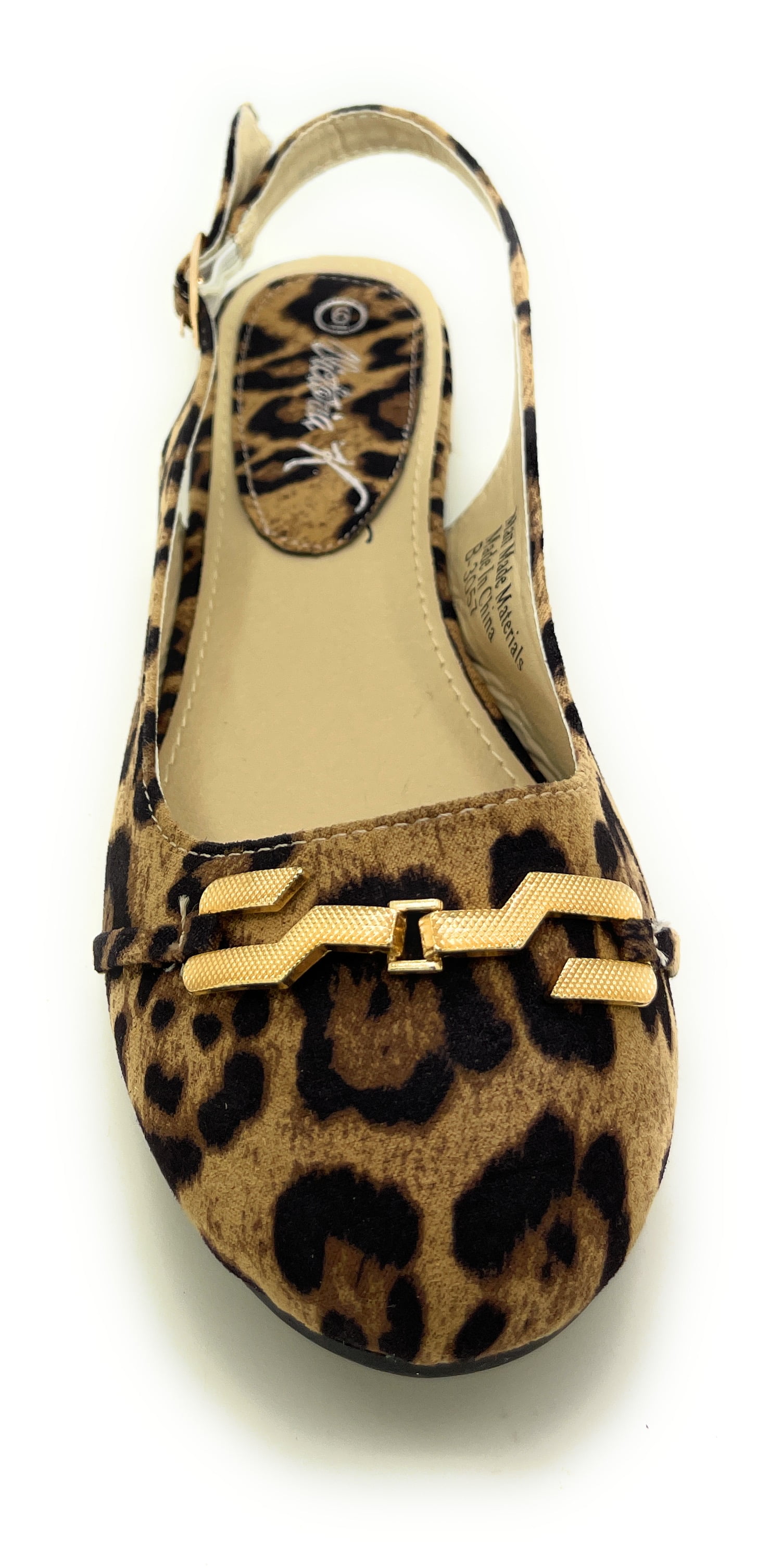 Women’s Leopard Print Slingback Flats – Open Back Pointed Toe Slip-On Shoes with Gold Chain Accent – Stylish Comfortable Casual Dress Flats for Work, Travel, or Everyday Wear