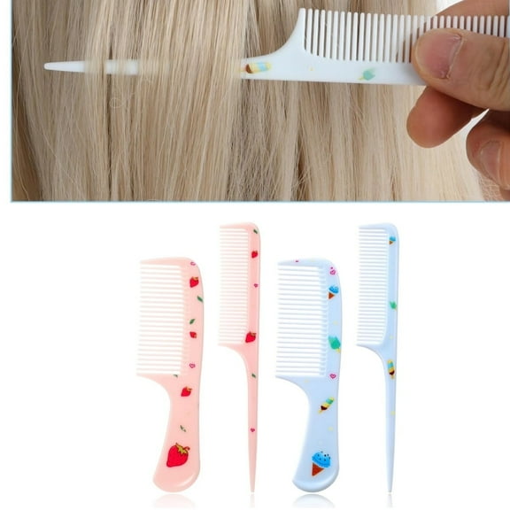 QZS Small Cute Hair Comb,Set of 4 Reusable Strawberry Fine Tooth Comb for Home,Portable Plastic Mini Kids Comb for All Hair Types,Blue and Pink