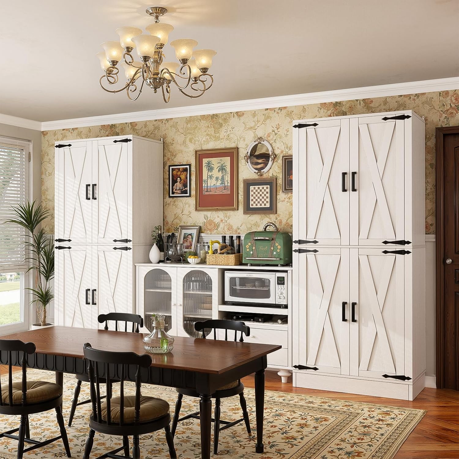 Homieasy 71'' Tall Farmhouse Pantry Cabinet 2 Piece Set, 6-Tier Pantry with Doors, Drawers & Adjustable Shelves, White