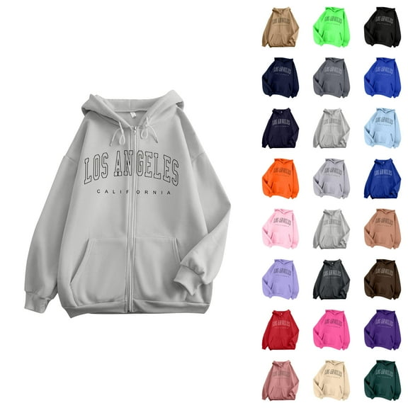 Los Angeles Hoodies for Women 2025 Long Sleeve Zip Up Y2K Graphic Hoodie with Pockets Hooded Sweatshirt Women Jacket