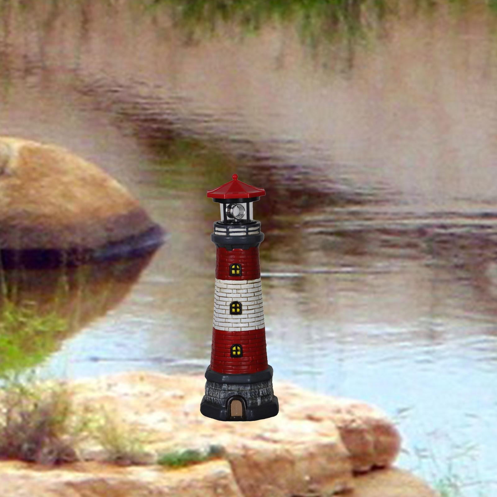 figatia Garden Solar Lighthouse Statue Lamp 360 Degree Rotating Light Yard Patio Sculpture Height 37.5cm for Tree Stumps Multipurpose Red Top