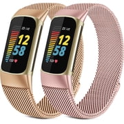 2 Pack Bands Compatible with Fitbit Charge 5 Bands for Women Men, Stainless Steel Mesh Loop Adjustable Magnetic Metal Strap Replacement Wristband for Fitbit Charge 5 Advanced Fitness & Health Tracker