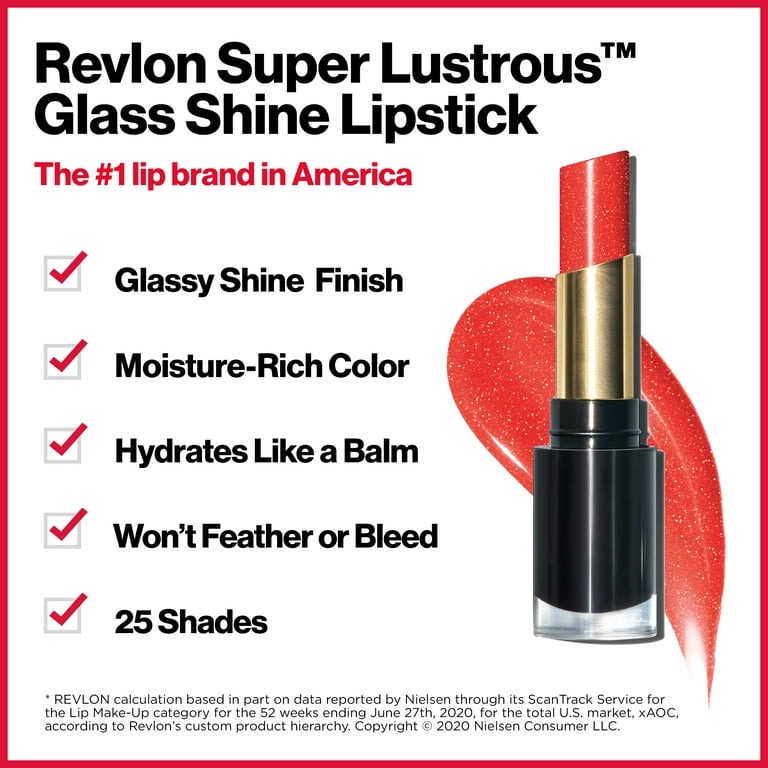 Revlon Lipstick, Super Lustrous Glass Shine Lipstick, High Shine Lipcolor  with Moisturizing Creamy Formula, Infused with Hyaluronic Acid, Aloe and
