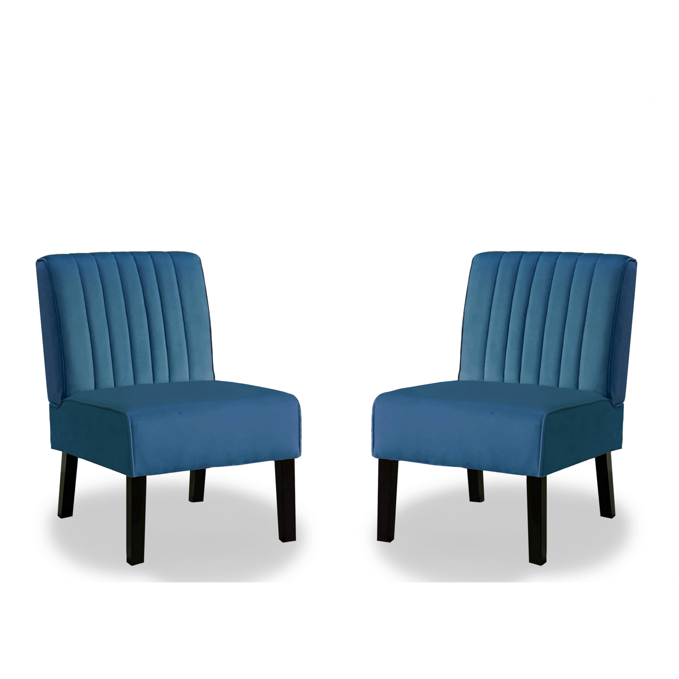 GDF Studio 29.5" Mid-Century Modern Accent Chairs Set of 2 with Channel Tufted Velvet Upholstery, Blue
