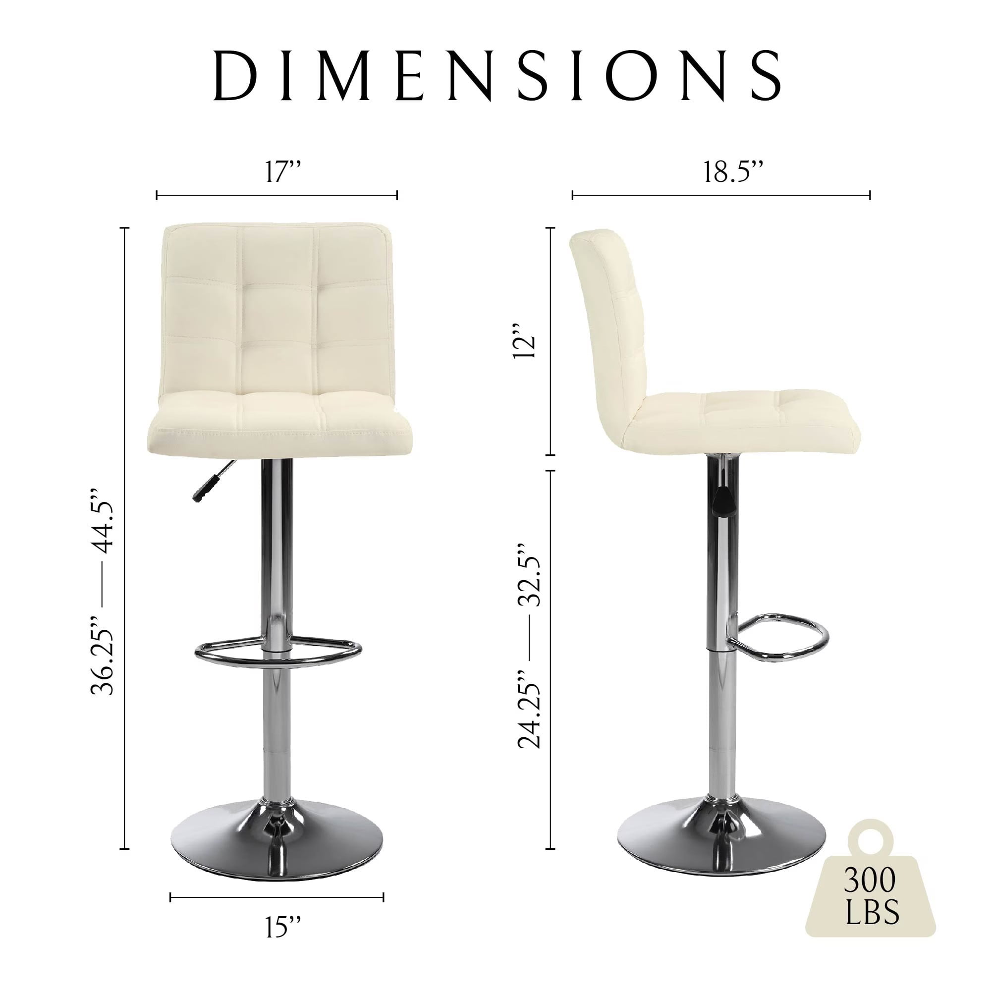 Aukfa Bar Stools Set of 2, Counter Height Adjustable PU Leather Swivel Bar Chairs with Back and Footrest for Kitchen and Dining Room, Beige