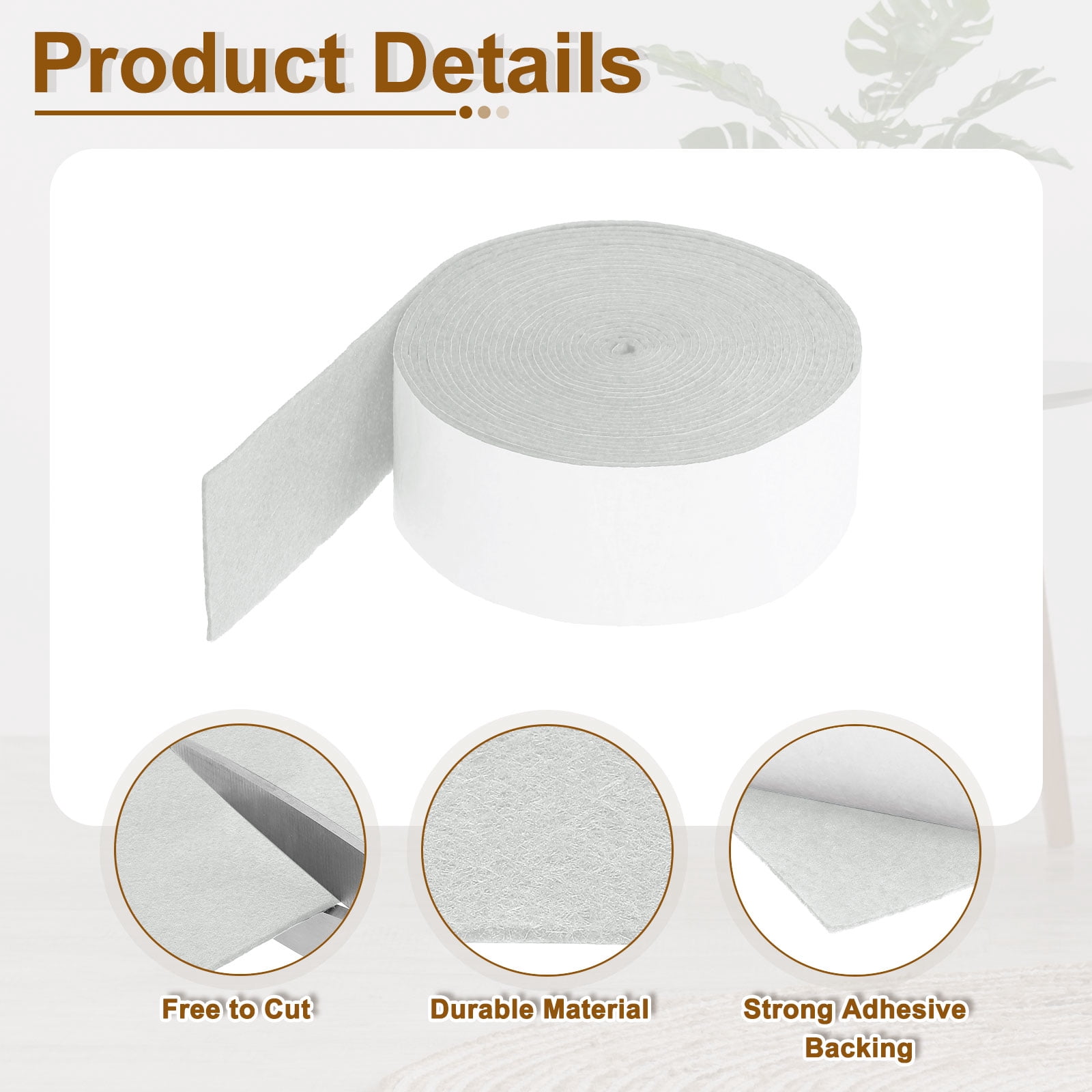 Felt Strips with Adhesive Backing, 2 Pack 1-4/7" x 197" x 0.06" Adhesive Felt Strips Anti Scratch Furniture Felt Tapes Self-Stick Felt Pads for Protecting Hardwood Floor, White