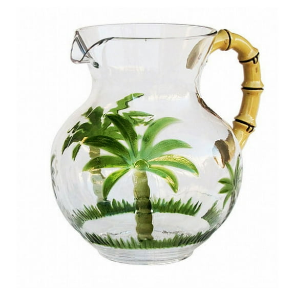 CoSoTower 3 Quarts Designer Classic Palm Tree Acrylic Pitcher with Bamboo Handle, Crystal Clear Break Resistant Premium Acrylic Pitcher for All Purpose Bpa Free