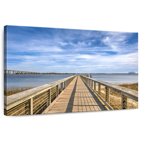 Elephant Stock Daniel Island Pier Wall Art - Horizontal Canvas Wall Art - Living Room Wall Decor - Nautical Canvas - Blue And Gray Decor - 12" x 8"