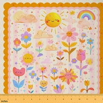 Castle Fairy Flower Sun Fabric by the Yard 1 Yard,Geometric Stripes Home Decor Fabric by the Yard,Rainbow Stars Room Decor Fabric by the Yard,Microfiber Bedroom Decor