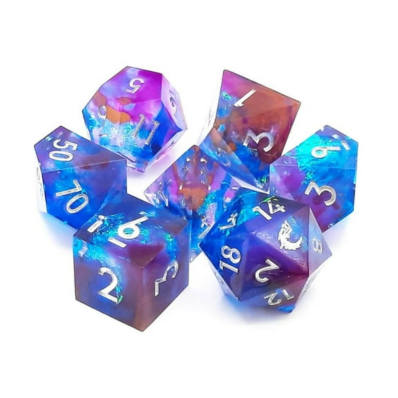 Old School Dice & Accessories Poly Set Kingfisher w/Silver (7) New