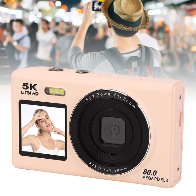 Cámara Digital De 5k, Cámara De Vlog De Dos Pantallas 80MP De UHD Con Linterna, Zoom 18x, Enfoque Automático, Punto De Cámara Selfie Y Cámara Digital Disparos Para Fotografía