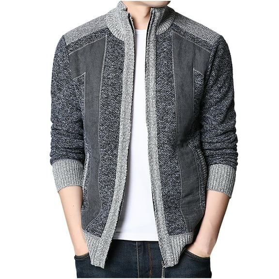 IROINNID Men's Long Sleeve Turtleneck Zip Up Mid-Length Jacket Solid Color Leisure Winter Turtleneck Knitting Cardigan Sweater Coats