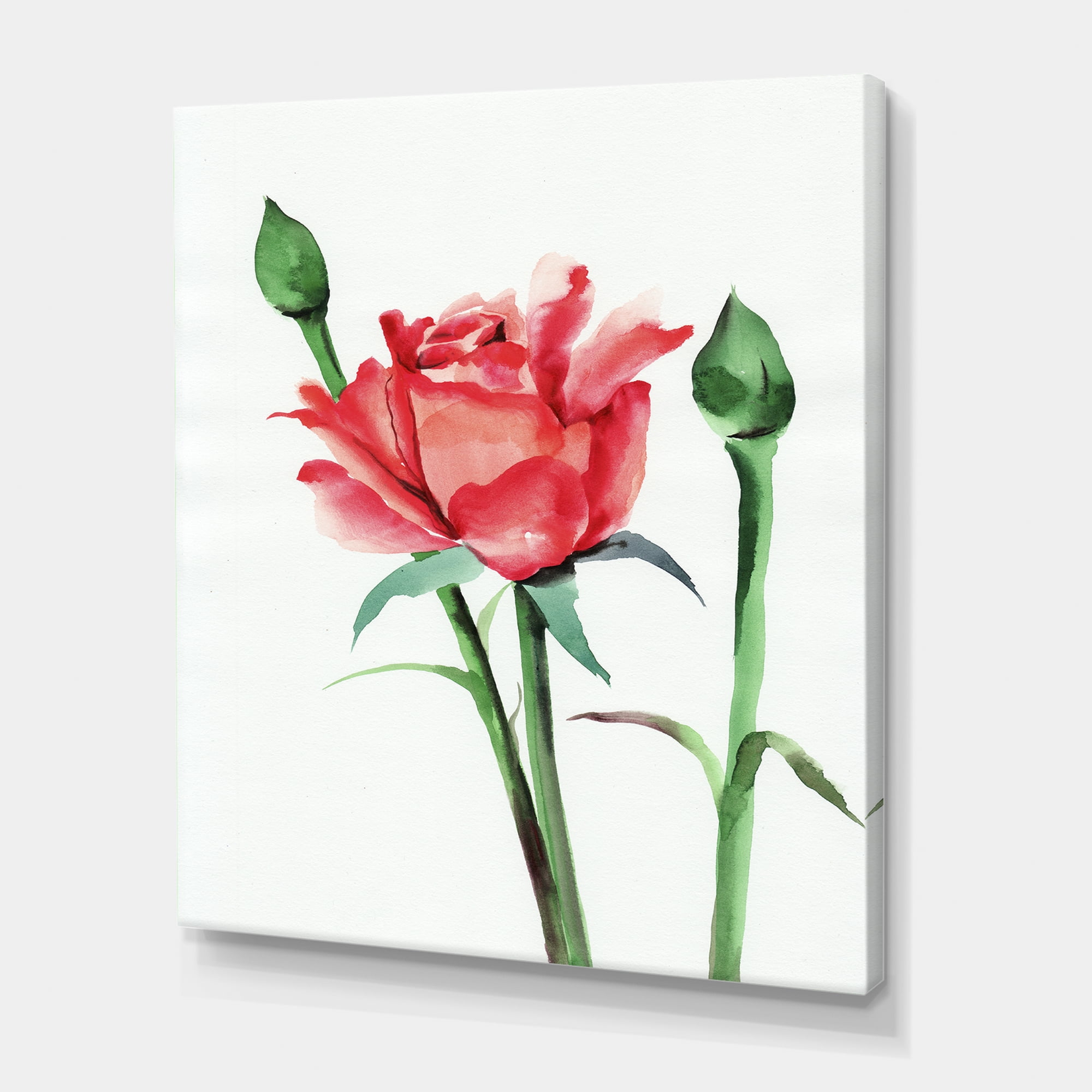 Designart ' Buds With Red Rose ' Traditional Canvas Wall Art Print