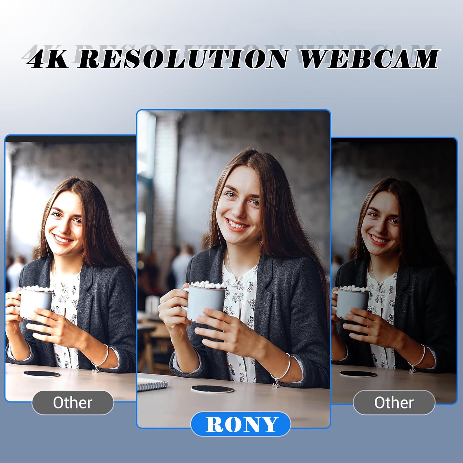 RONY 4K Webcam with Dual Mics, Video Streaming Camera with Ring Light for  Windows 11/10/8/7, Vista/7/8/10, Mac, Android, Linux