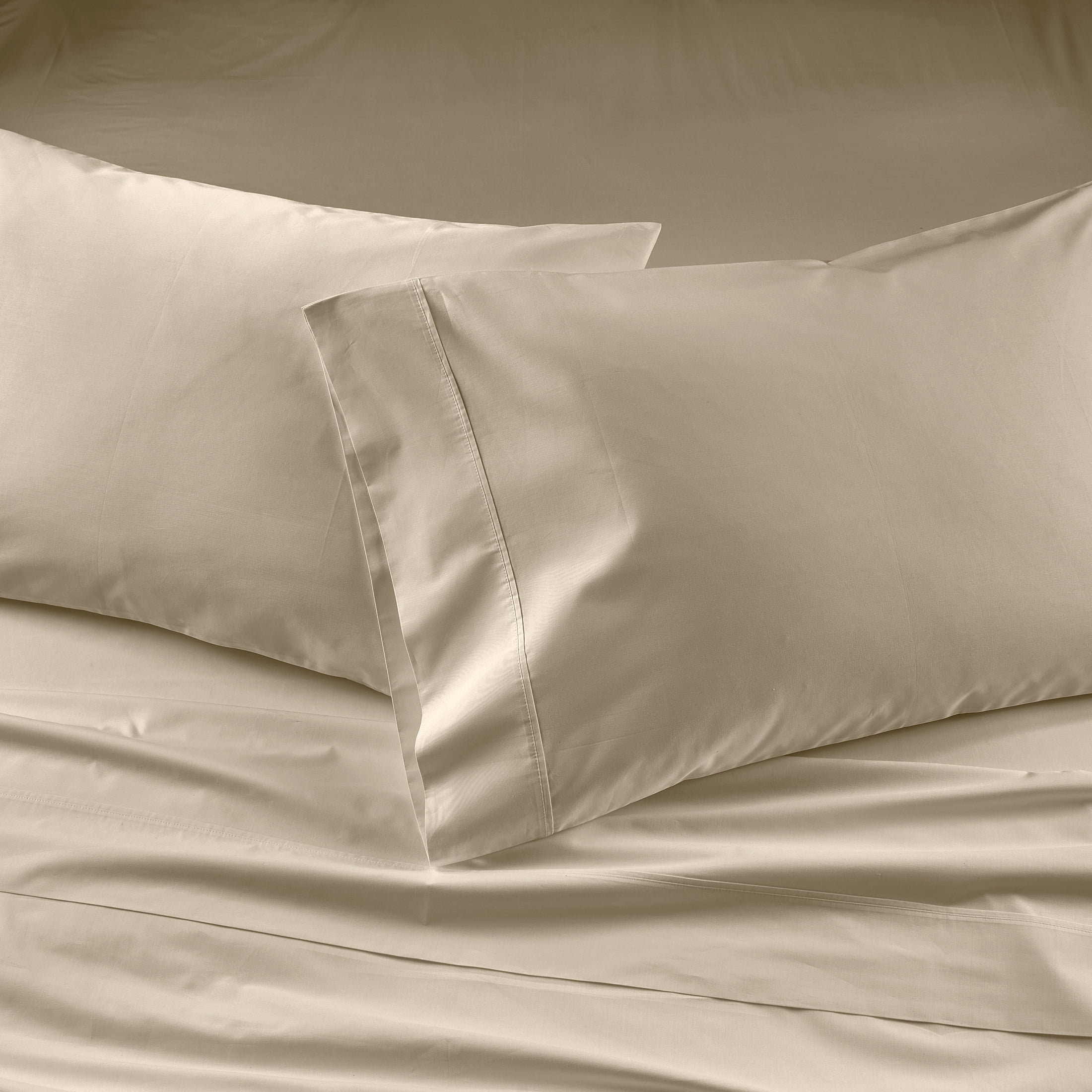 Better Homes & Gardens 2-Piece 300 Thread Count Percale Almond Biscuit Cotton Pillowcases, Standard/Queen