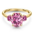 thumbnail image 3 of Gem Stone King 18K Yellow Gold Plated Silver Ring Pink Moissanite and Moissanite Pink (3.28 Cttw), 3 of 6