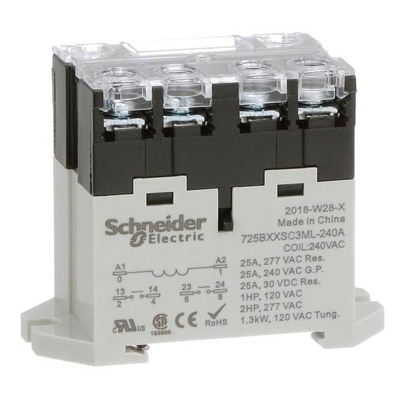 DIN Rail & Top Flange, Enclosed Power Relay, Square, 25 A, 6 Pins, Screw
