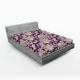 thumbnail image 2 of Ambesonne Floral Design Fitted Sheet, Leaves Greenery Print, King Size, Purple Sand Brown White, 2 of 5